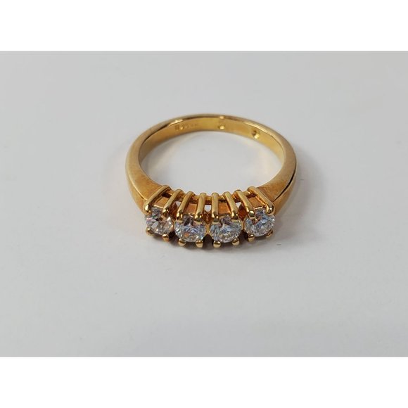 🛍️ 3/$25 Vintage Gold-tone 4 Cubic Zirconia Stones Signed Korea Size 5.5 - Picture 3 of 6